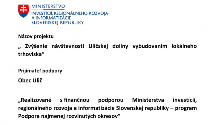1. fotografia fotogalérie Projekty / Vybudovanie lokálneho trhoviska Ulič - foto