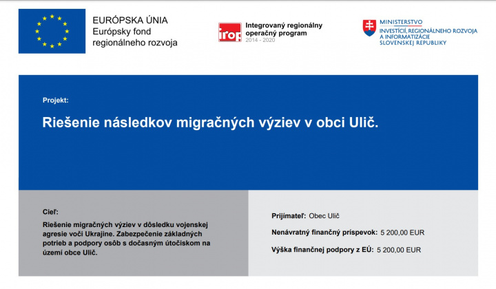 1. fotografia fotogalérie Úradná tabuľa / Riešenie následkov migračných výziev v obci Ulič - foto