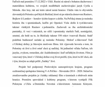 Projekty a granty / Poloniny - ozveny minulosti Karpát - foto