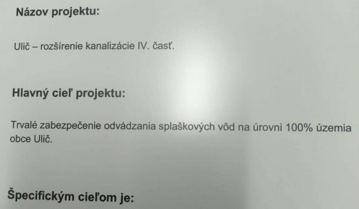 Ulič - rozšírenie kanalizácie IV. časť