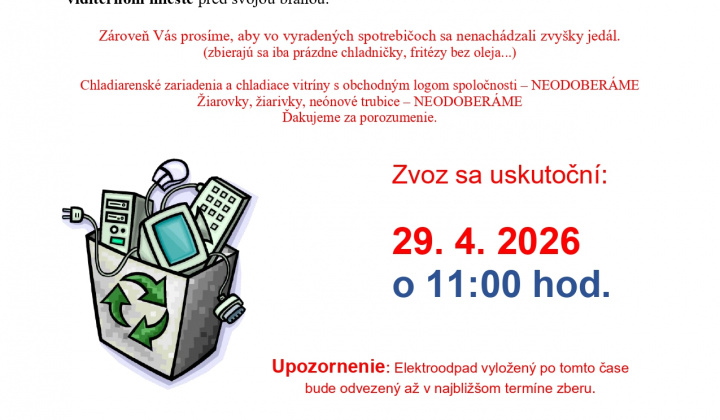 zber elektroodpadu 29.04.2026